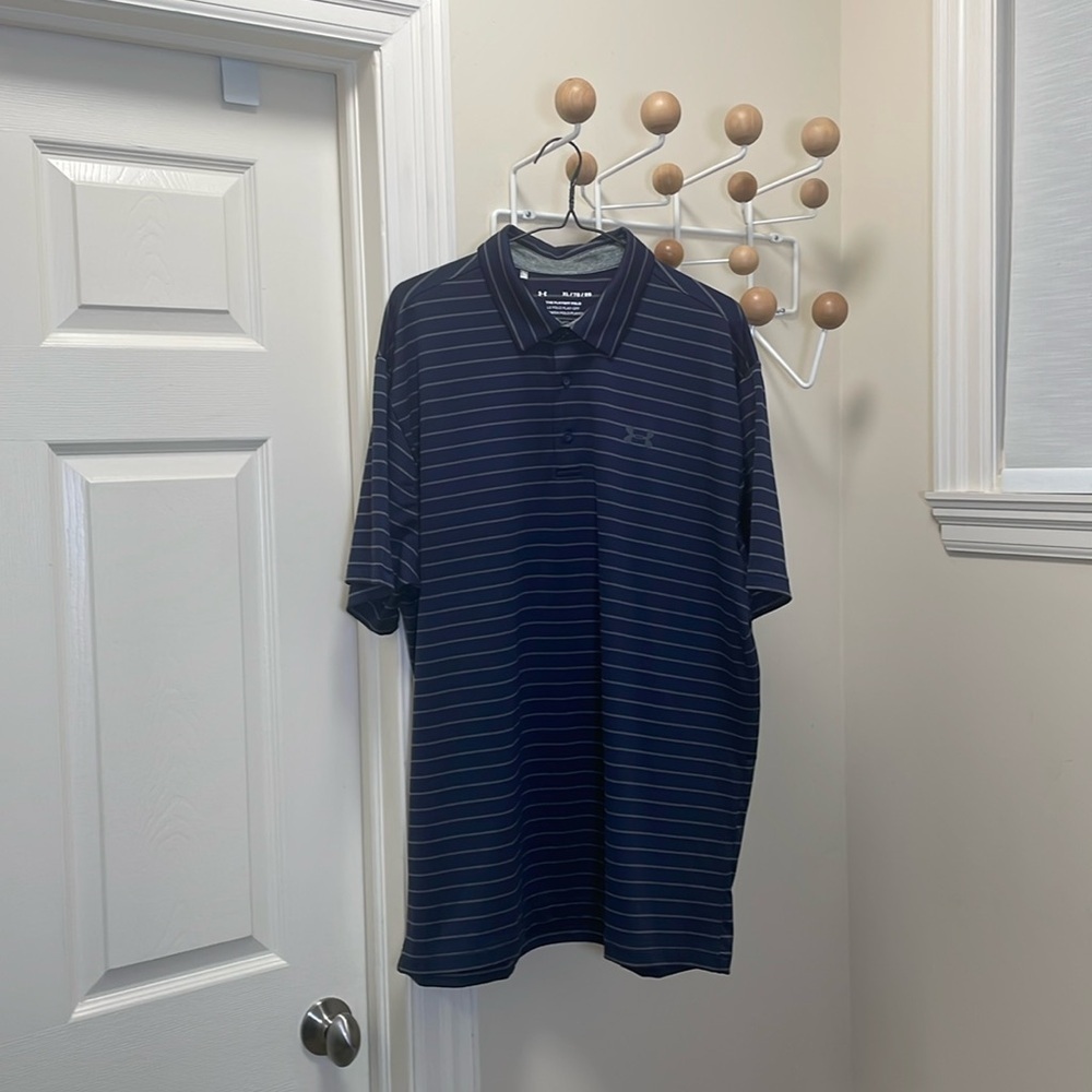 Under Armour - Playoff Polo Short Sleeve Horizontal Striped Shirt - Navy Grey XL